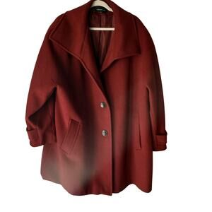 Jones New York Coat Womens 24W Red Wool Blend Button Front Lined Pockets Winter
